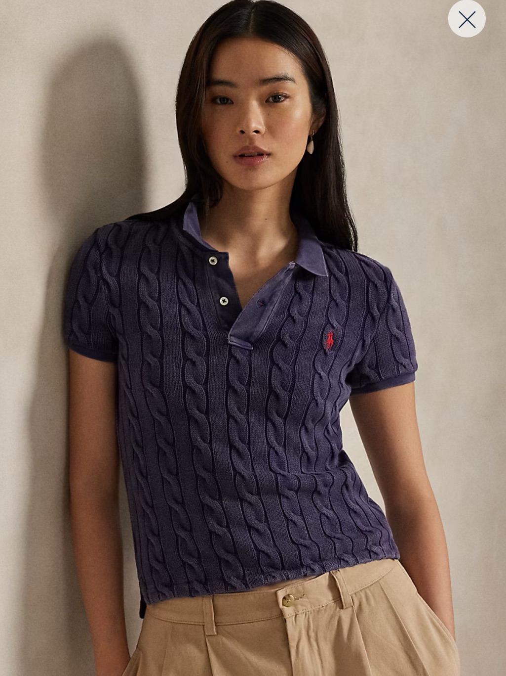 Ralph Lauren Navy Blue Cable-Knit Polo Xs Nwt